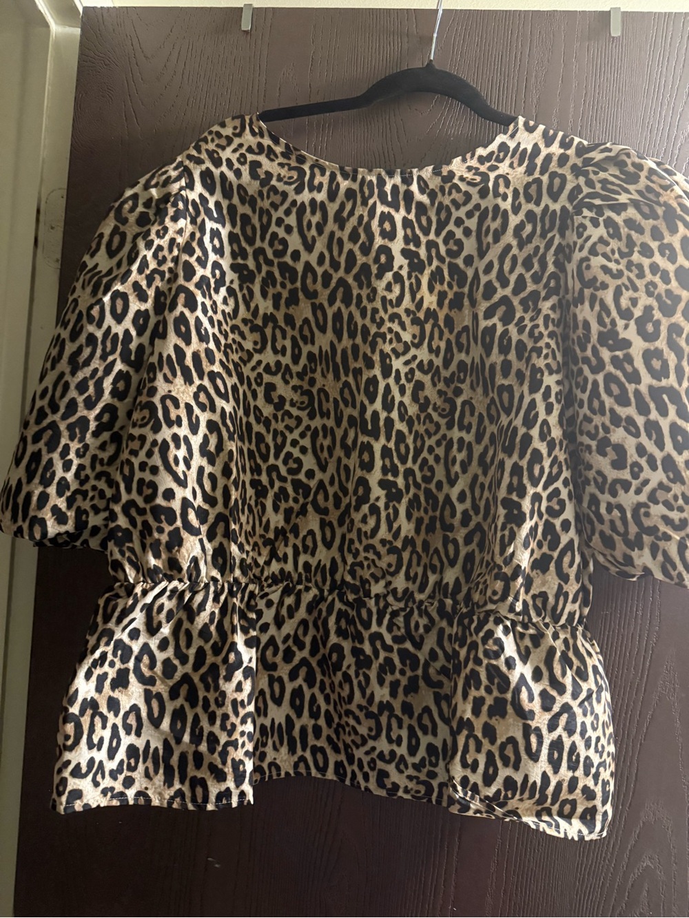 H&M Leopard Print Peplum Blouse in Tan and Black